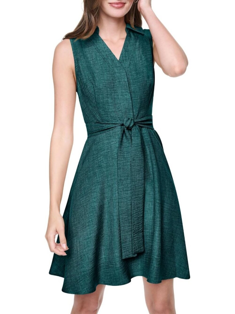 Sleeveless Collared Neck Mélange Fit and Flare Dress for Women - Perfect for Any